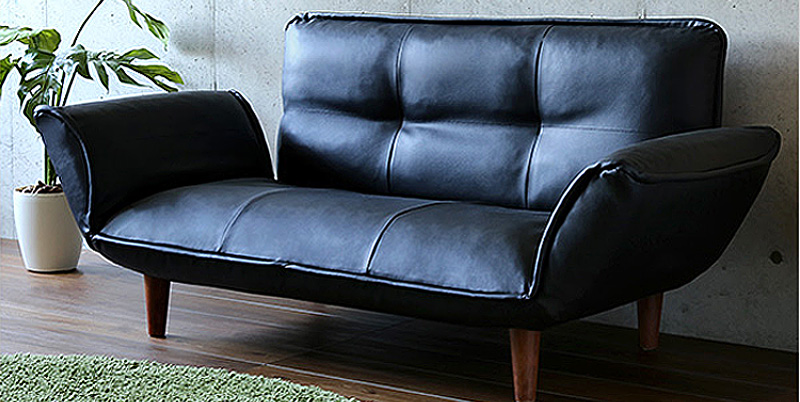 高級感あるカウチソファ【Rugano-ルガーノ】2人掛け /ブラック